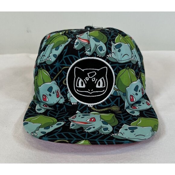 Pokemon Bulbasaur All Over Black Center Patch Snapback Hat - Picture 1 of 11